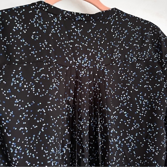 Elle Blue Speckle Dot Print Flowy Chiffon Office Casual Popover Blouse sz XS - Picture 6 of 7